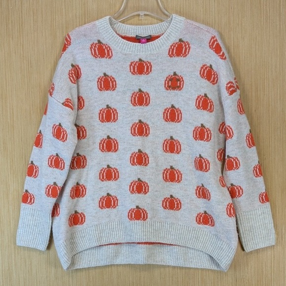 Vince Camuto Sweaters - Vince Camuto Pumpkin Jack-O-Lantern Halloween Sweater Womens Small Cream Orange